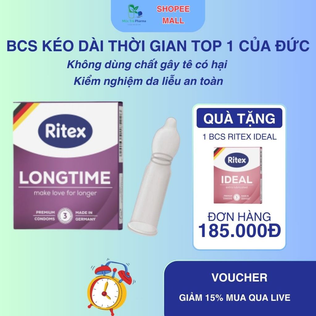 [CHÍNH HÃNG] BAO CAO SU RITEX DELAY - KÉO DÀI THỜI GIAN (HỘP 3 CHIẾC)