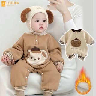 Body Nỉ Bông Gấu Mềm Ấm Áp Cho Bé, Bodysuit LOTUKA Cho Bé Trai Bé Gái, Quần Áo Trẻ Em Thu Đông 3-12kg