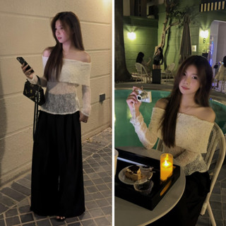 [SẴN] Áo ren trễ vai/bẹt vai áo ren đính đá tiểu thư sang chảnh Twinkle Shirt