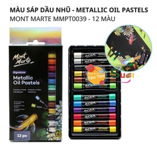 Bút Sáp Dầu Cao Cấp Ánh  Nhũ Metallic Oil Pastels Mont Marte MMPT0039 12 Màu