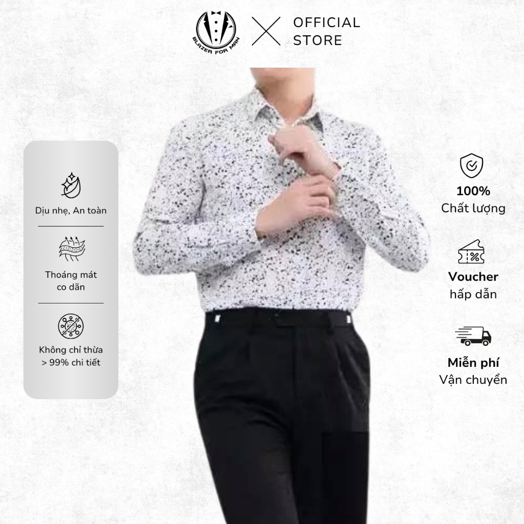 Áo Sơ Mi Nam , Sơ Mi Lụa Họa Tiết Chống Nhăn Thanh Lịch - Blazer For Man