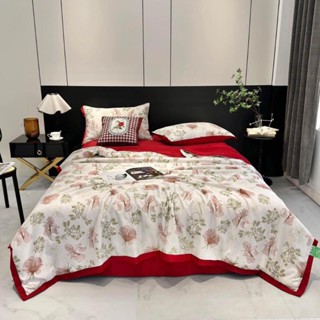 Bộ chăn ga gối lụa thái mát lạnh- chăn hè chần bông, ga giường và 2 vỏ gối nằm - bộ drap giường siêu sang