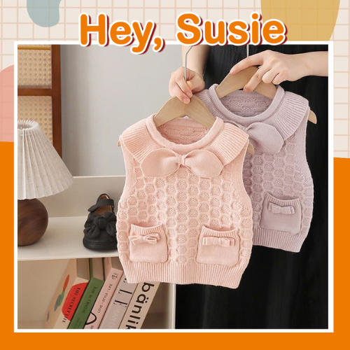 A956- Áo Gile Len Túi Nơ (Hồng/ Tím) Cho Bé Gái Size 9-19kg