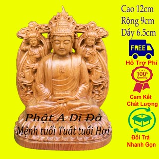 Tượng phật bản mệnh A Di Đà mệnh tuổi Tuất và tuổi Hợi gỗ bách xanh nguyên khối