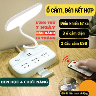  Đèn bàn đèn học đa năng 3 chế độ đèn,3 ổ cắm điện,2 cổng sạc điện thoại giá đỡ điện thoại Bảo hành 12 tháng 
