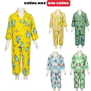 Đồ bộ bé trai Pyjama vải chất lanh tole mặc ngủ thoáng mát dễ thương Kim Cương PJT4