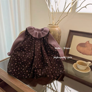   Sale tồn kho  Quần áo trẻ em váy gile hoa nhí tím trần bông cho bé gái kết hợp áo len tím cổ bèo điệu đà- QC 