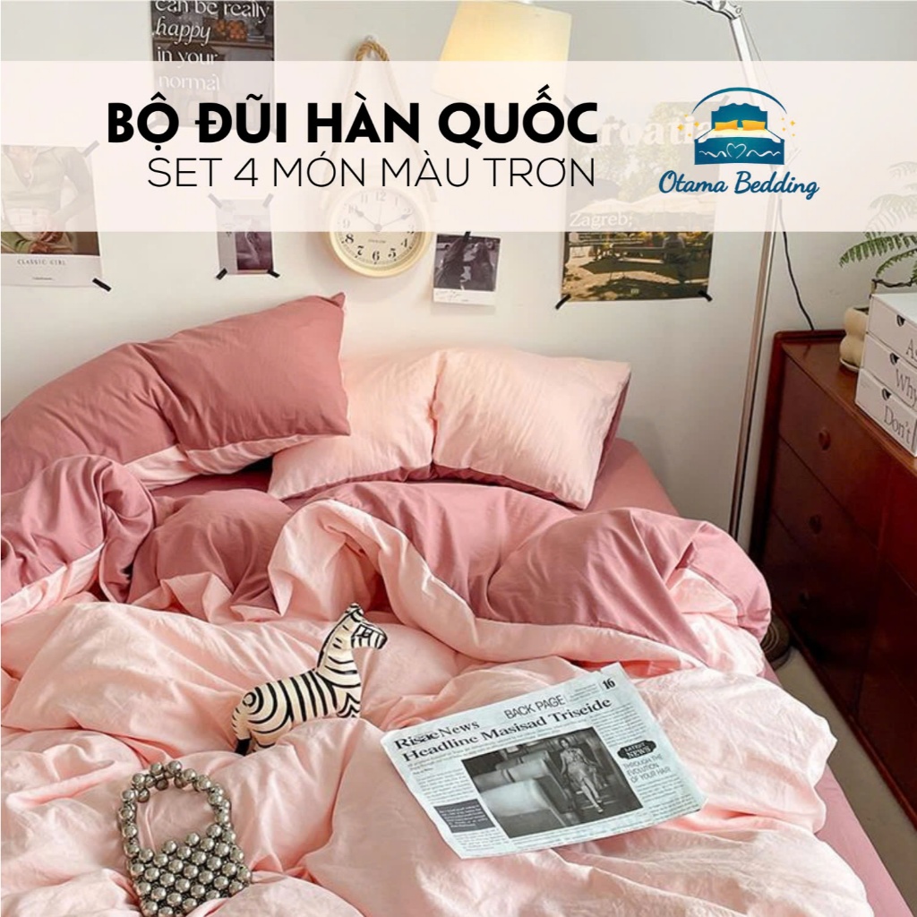 Set chăn ga gối 4 món cotton đũi mềm mịn 4 mùa Otama Bedding, bộ chăn ga đũi vintage mix màu pastel