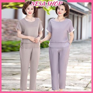 Đồ bộ nữ Cao Cấp tặng bà tặng mẹ, chất liệu vải mát, form rộng thoải mái, quần áo trung niên sang, quý phái NeSa Shop