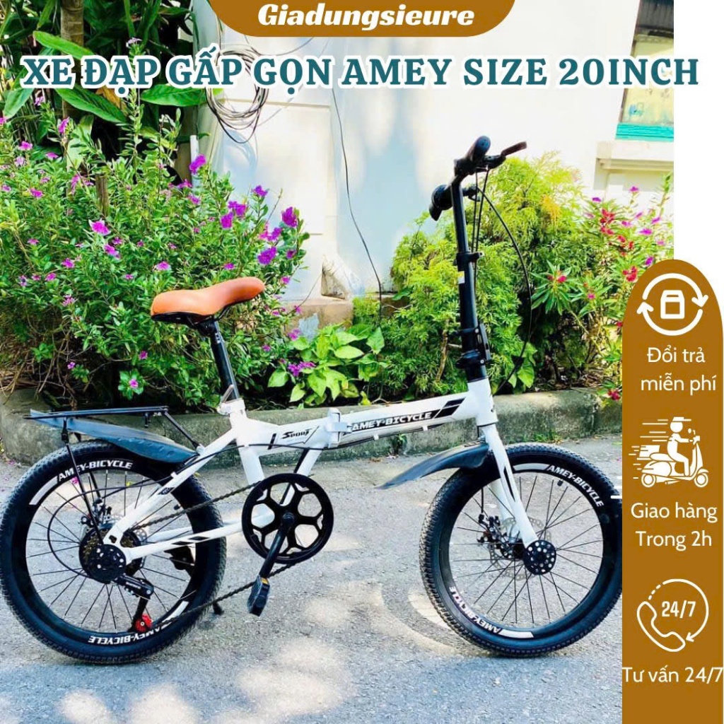  Xe đạp gấp gọn AMEY khung thép vành 20 inch - Bộ chuyển tốc 7 cấp lên dốc cực nhàn 