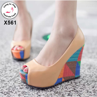 [HÀNG MỚI] Giày đế xuồng 12cm da lì hở mũi đế màu đen cam nude kem mặc áo dài dự tiệc sự kiện X561
