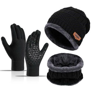 Combo Mũ len nam nữ trùm đầu kèm khăn quàng cổ và găng tay ấm áp thời trang mùa đông