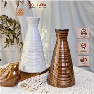  Bình hoa dáng bó mạ gốm sứ Bát Tràng trơn không họa tiết men nâu Mộc | Mộc Gốm MG211 