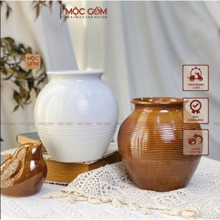  Bình gốm Bát Tràng dáng vò tròn quốc dân men trắng lì vân ganh cắm hoa trang trí phòng khách đẹp Mộc Gốm MG165 