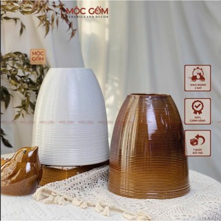  Bình gốm Bát Tràng dáng chuông cắm hoa thân ganh vân ngang màu trắng trang trí nội thất đẹp Mộc Gốm MG101 