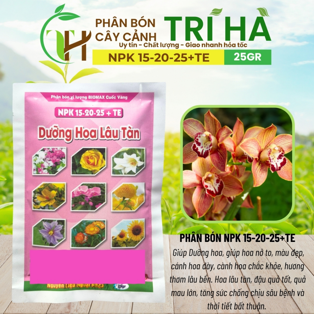 Phân Bón NPK 15-20-25 Dưỡng Hoa Lâu Tàn 25gr, Hương Thơm Lâu, Hoa Lâu Tàn, Bông To