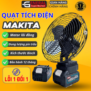 Quạt Tích Điện Lồng Sắt Đế Pin Makita 21V - Sử Dụng Liên Tục 4 - 6 iếng, Kích Thước 8 Inch.