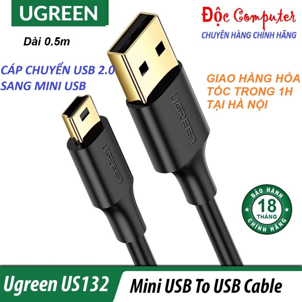 Cáp USB 2.0 to USB Mini dài 0,5m Ugreen 10354 cao cấp - Hàng chính hãng