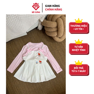 Set Áo Thun Trắng Tay Dài Phối Yếm 2 Màu Kèm Chân Váy Xếp Li BÉ CƯNG Dành Cho Bé Gái - 29K