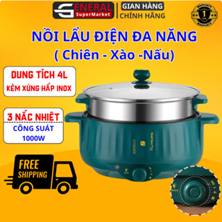 Nồi Lẩu Điện Đa Năng 2 Tầng, Bếp Điện Thông Minh Công Suất Lớn 1000W Kèm Giá Hấp Inox.BH 12 tháng.
