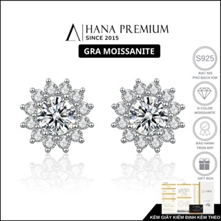   QUÀ TẶNG 20 10   Bông Tai Đá Moissanite 6.5MM Bạc 925 Xi Bạch Kim Hoa Hướng Dương HANADA 1715 