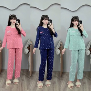  Bộ bầu và sau sinh hình pink chất mềm mịn thoáng mát áo mở nắp cúc chỉnh chun quần tiện lợi 