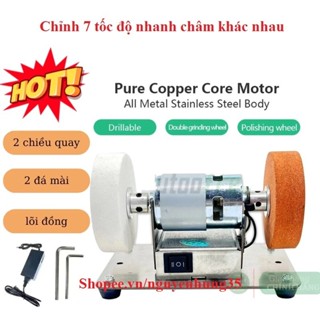 Máy mài 2 đá mini - điều chỉnh 7 tốc độ nhanh chậm - máy đánh bóng để bàn - bánh nỉ đánh bóng