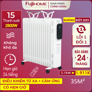 Máy sưởi dầu Nhập Khẩu 15 thanh không khô da FUJIHOME, lò sưởi phòng điều chỉnh nhiệt độ ko đốt oxy