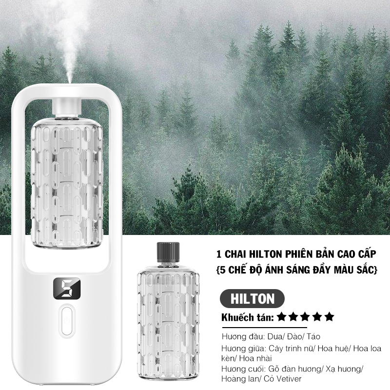 [COMBO MÁY+TINH DẦU] Máy khuếch tán tự động xông tinh dầu cao cấp hương Hilton tạo độ ẩm
