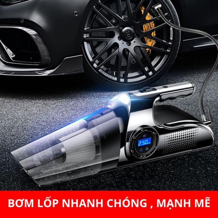 Máy hút bụi cầm tay đa năng 4 công dụng trong 1 chính hãng - Hút bụi, bơm hơi, đo áp suất lốp và chiếu sáng