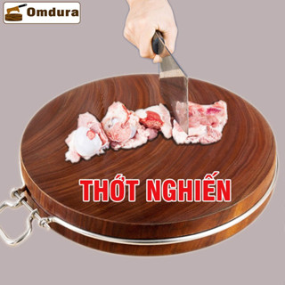 Thớt gỗ nghiến Tây Bắc cao cấp OMDURA, nghiến đá xịn băm chặt có đai inox, kháng khuẩn nguyên khối