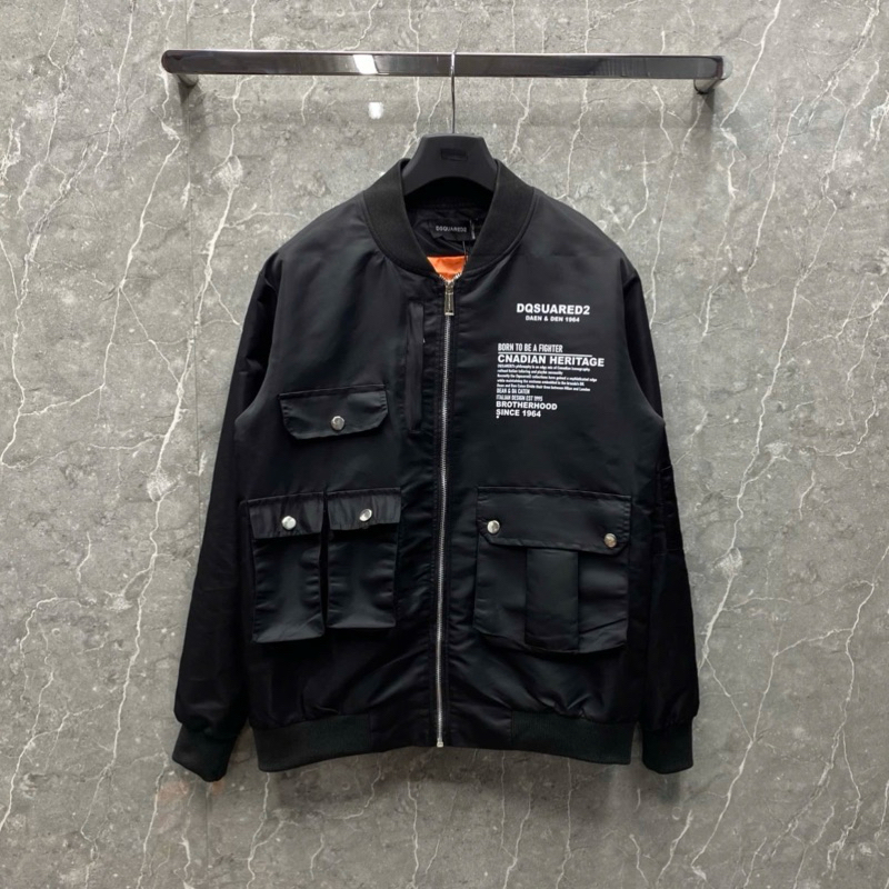 Áo khoác gió bomber nam DSQ thêu túi hộp nắp cúc thân phối in chữ ngực lót 2 lớp cao cấp boy phố AK214P