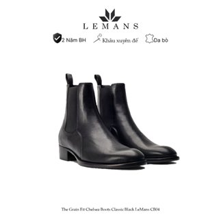 Giày da bò nguyên tấm Chelsea Boots Classic Black LeMans CB04 nam mũi nhọn, gót tăng cao 5cm, bảo hành 24 tháng