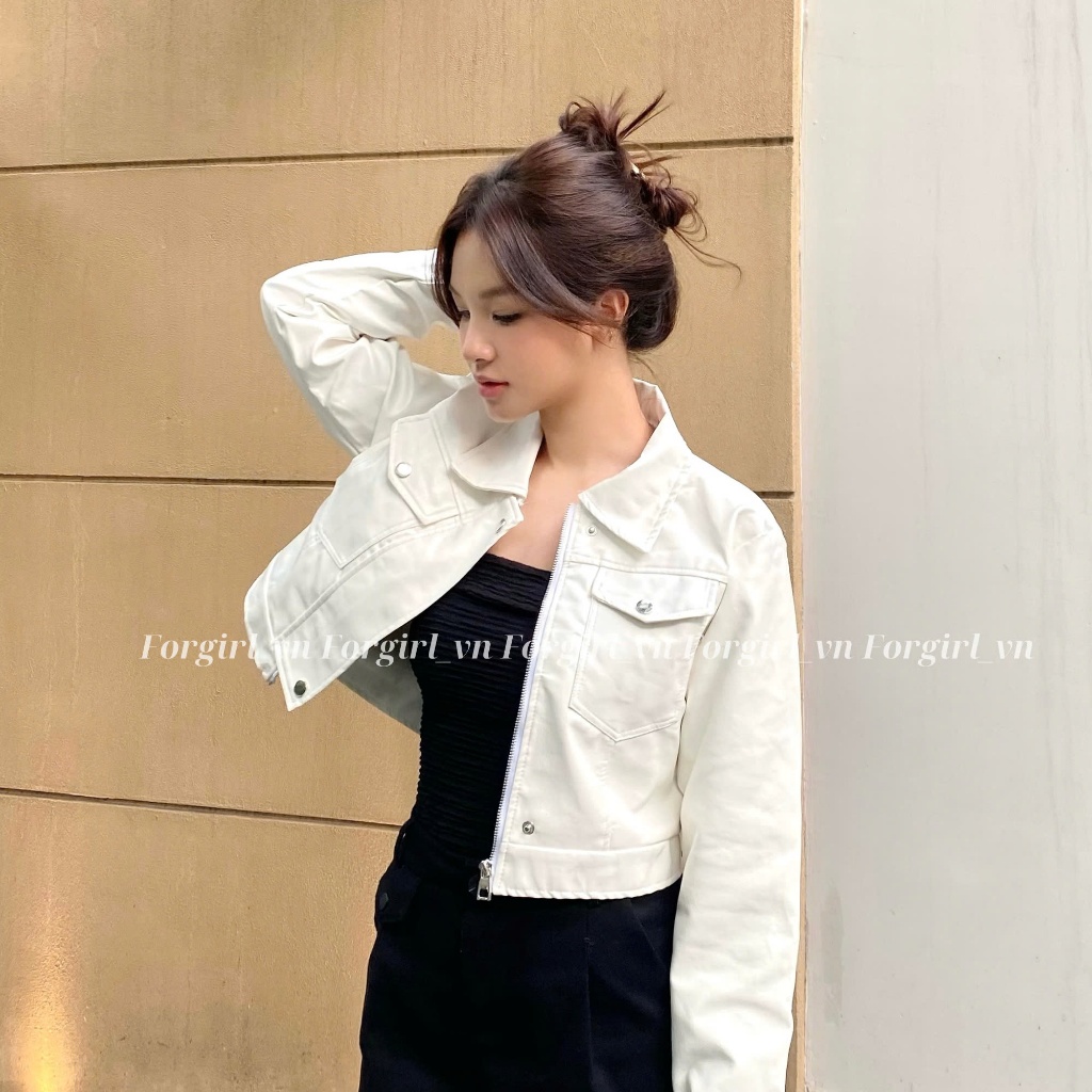 Áo khoác da Forgirl áo da nữ phối khóa kiểu dáng croptop cá tính phong cách Hàn Quốc T012 | BigBuy360 - bigbuy360.vn