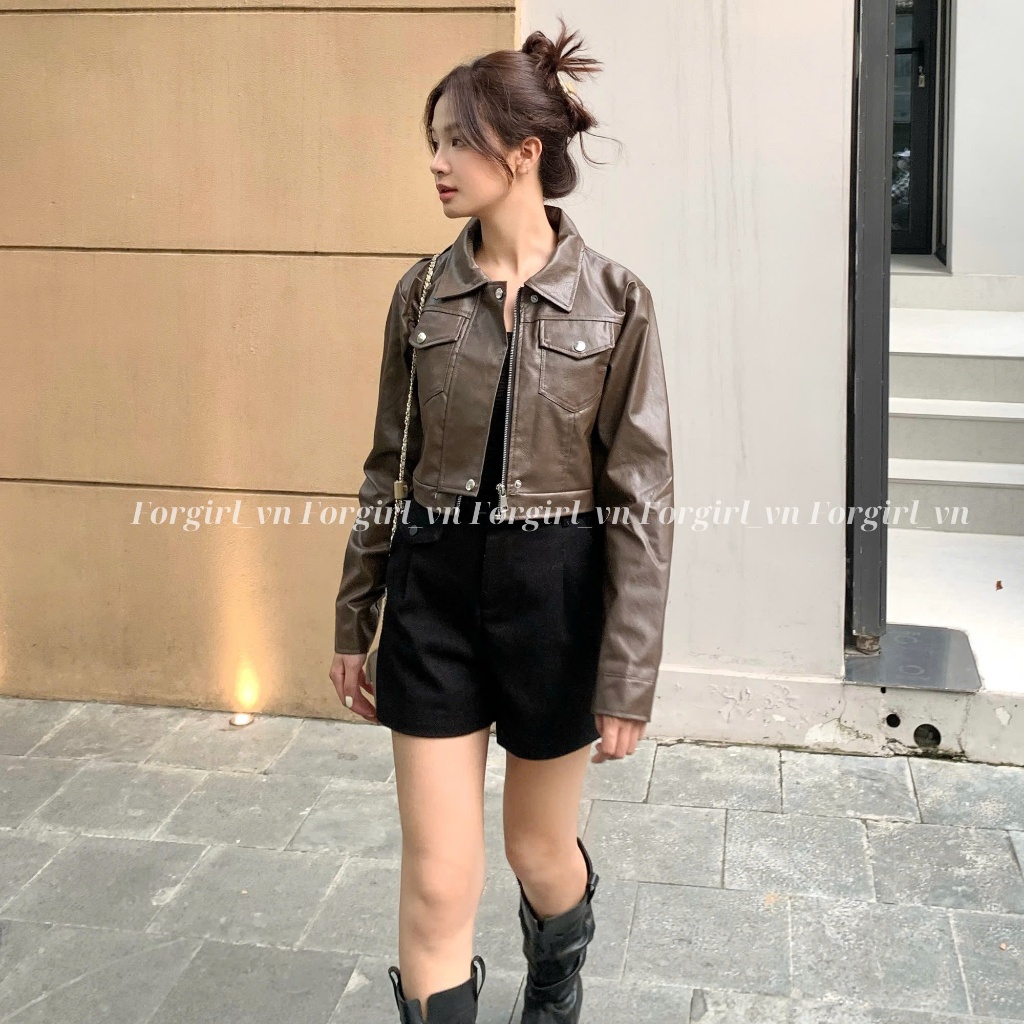 Áo khoác da Forgirl áo da nữ phối khóa kiểu dáng croptop cá tính phong cách Hàn Quốc T012 | BigBuy360 - bigbuy360.vn