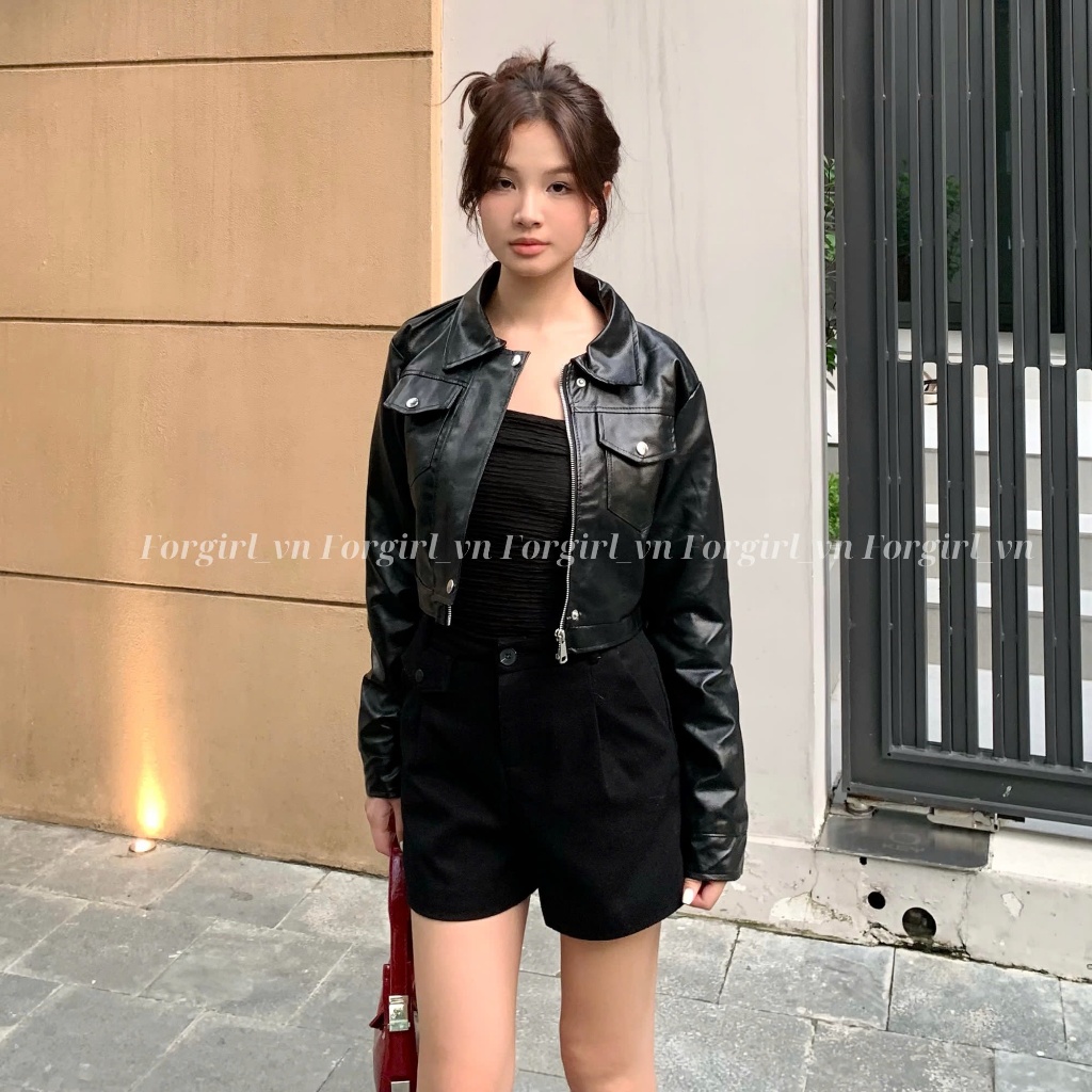 Áo khoác da Forgirl áo da nữ phối khóa kiểu dáng croptop cá tính phong cách Hàn Quốc T012 | BigBuy360 - bigbuy360.vn