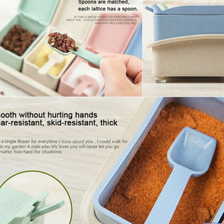 Khay 4 hộp đựng gia vị làm từ rơm lúa mì