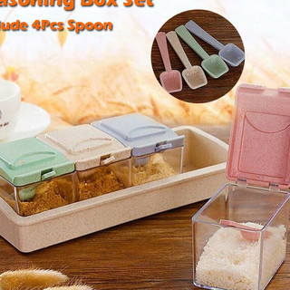 Khay 4 hộp đựng gia vị làm từ rơm lúa mì