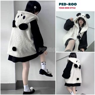  Áo khoác lông gấu trúc kute ,áo lông cừu hoodies phom to rộng dấu quần ,áo váy lông dầy ấm kiểu dáng hàn quốc ulzzang 