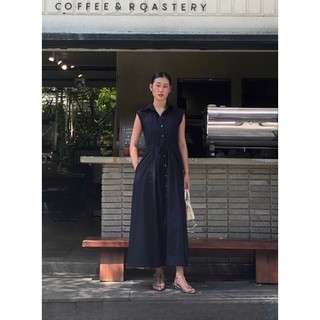 Đầm maxi cổ sơ mi xẻ tà xếp cách điệu - 0D2BK