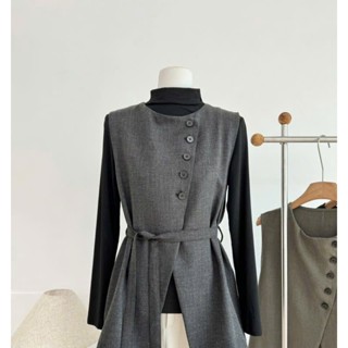  Áo vest gile nữ dáng cardigan cổ tròn phối cúc kèm thắt lưng eo 3 màu áo kiểu S114 