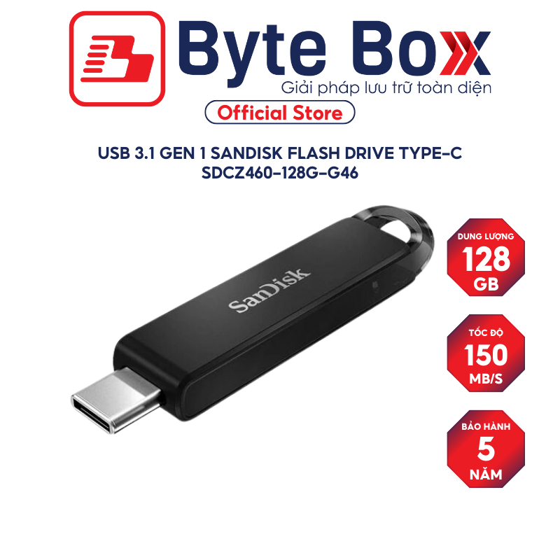 USB 3.1 Gen 1 SanDisk Flash Drive Type-C 128GB 150MB/s SDCZ460-128G-G46 - BH 5 năm