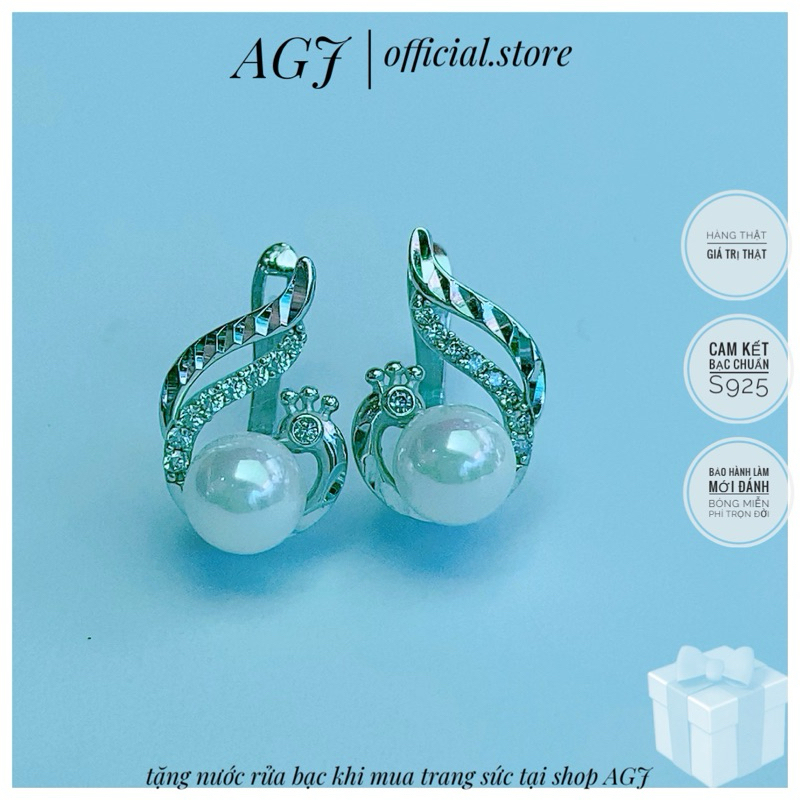 BÔNG TAI BẠC XI BẠCH KIM S925 AGJ-Bông tai bấm bật xi bạch kim đính trai sang trọng