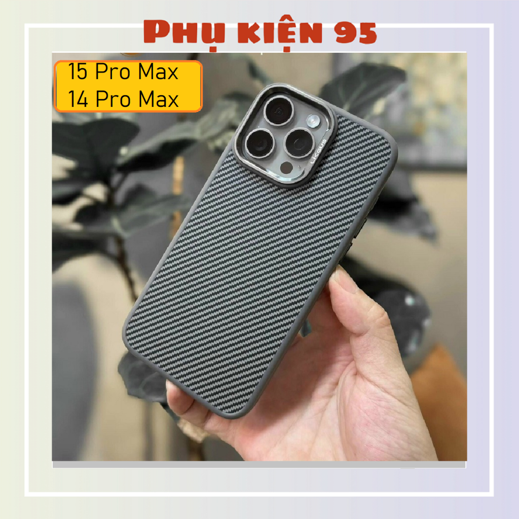 Ốp lưng IPhone 15 Pro Max,14 Pro Max Likgus Kevlar  vân carbon  chống sốc, chống vân tay