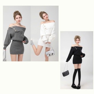 Đầm váy len cách điệu trễ vai thiết kế dáng ngắn ôm body thời trang hottrend sang chảnh MOQC SP230