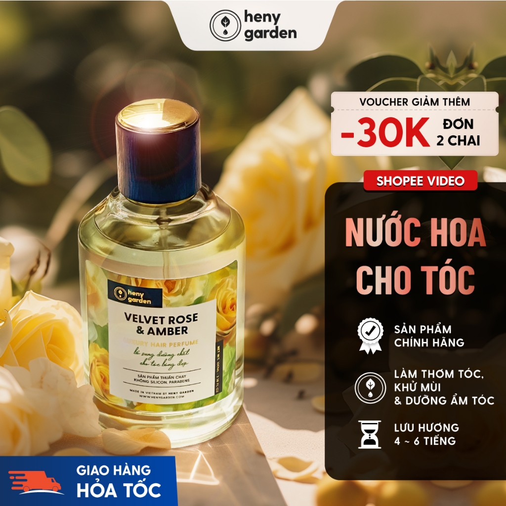  Nước Hoa Tóc Xịt Thơm Tóc Bổ Sung Dưỡng Tóc 100mL HENY GARDEN - Xịt Dưỡng Thơm Tóc Hương Nước Hoa Lưu Hương Lâu 