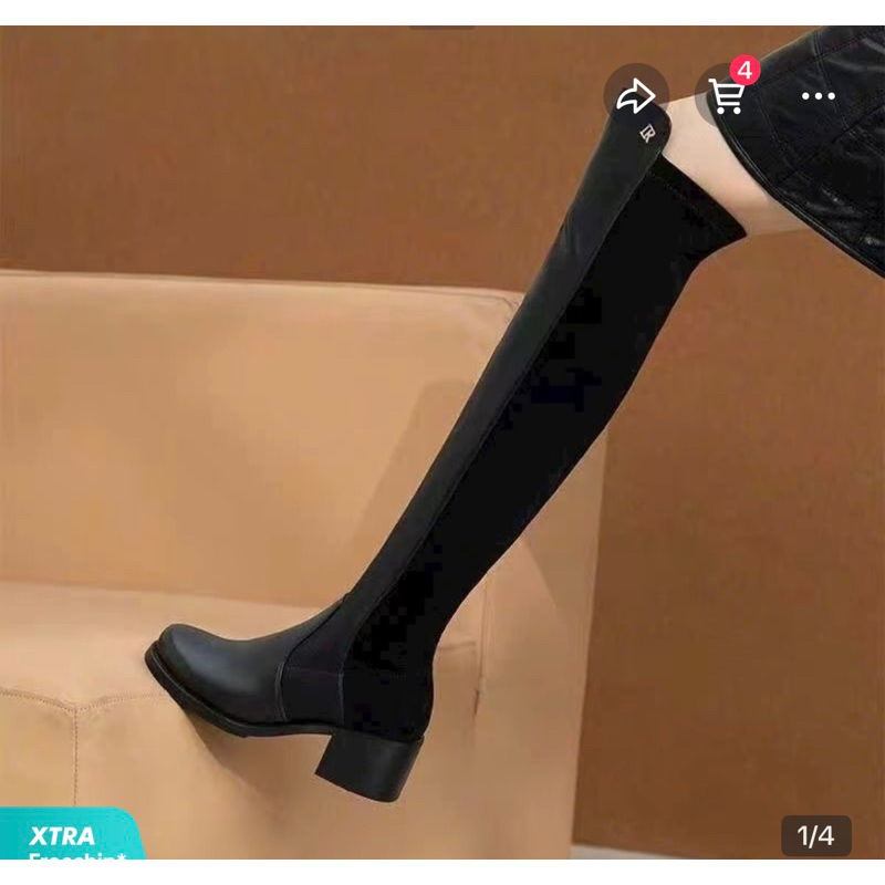 giày boot da lộn dài qua gối gót dày mũi tròn phong cách hiệp sĩ đơn giản hàng QC