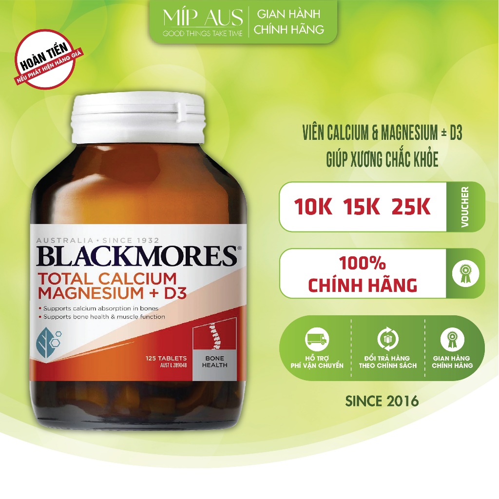 Viên bổ sung Canxi tổng hợp và Magie + D3 - Blackmores Total Calcium & Magnesium + D3 - 125 Viên