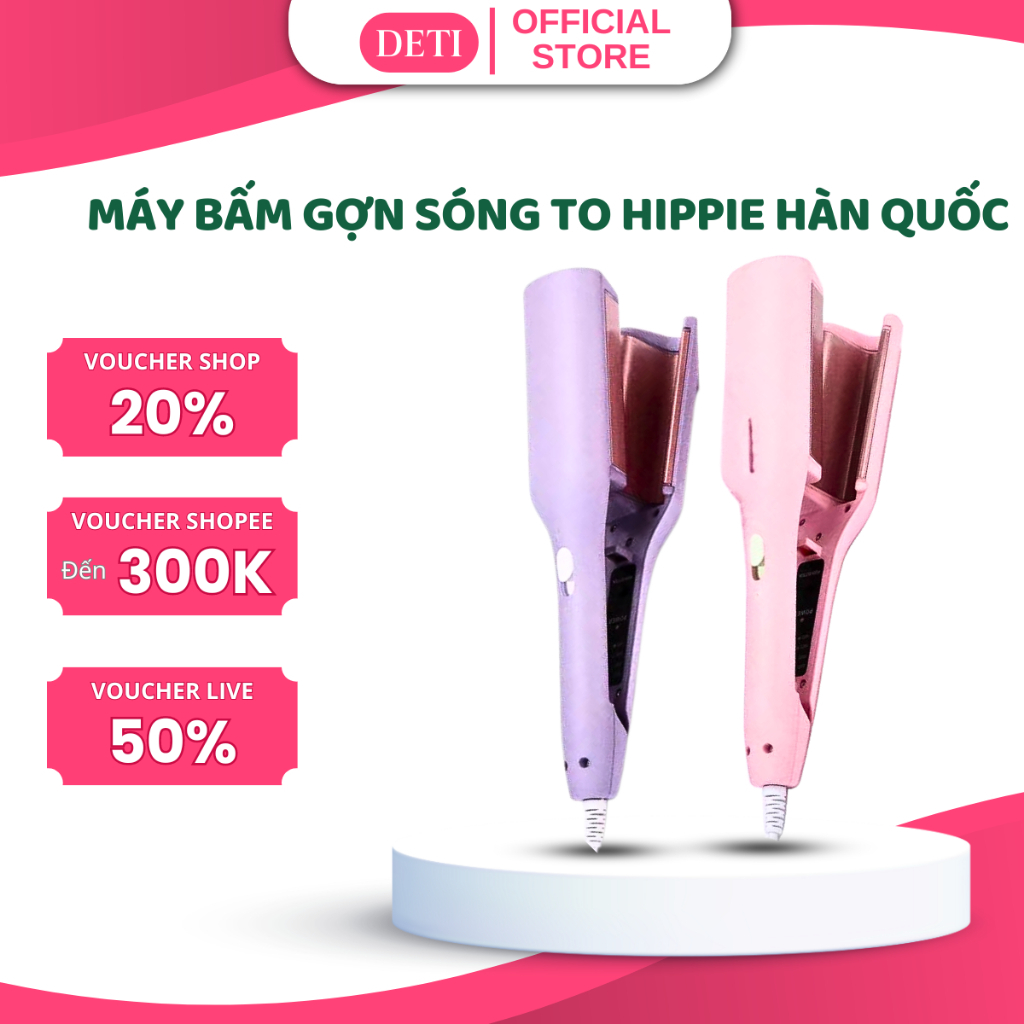 Máy Uốn Tóc Xoăn Sóng Nước Hippie 32mm Chất Liệu Gốm Sứ Ceramic Cao Cấp, Máy Làm Xoăn Sóng Nước Chỉnh Nhiệt DETI SHOP