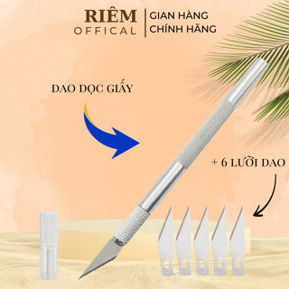 Dao Dọc Giấy Washi Tape Dao Cắt Giấy Dao Trổ Khắc Sticker Gỗ Mỏng Cán Kim Loại Tặng Kèm 5 Lưỡi RIEM